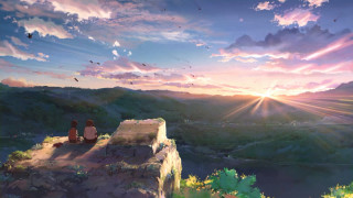 Couple cliff cloudy sunset bird - overhead free wallpaper