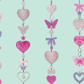 Colored hearts butterflies string blue - kitsch movement free wallpaper