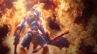 Fire sword man flames autumn - splash art free wallpaper