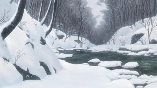 Snowy forest stream pine bird - christophe vacher free wallpaper