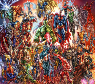 Superheroes red background blue sky - assemblage free wallpaper