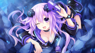 Anime girl purple hair black 3 - a black outfit free wallpaper for desktop