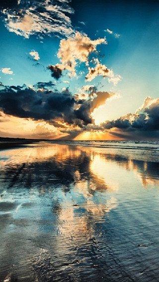 Beach sunset clouds reflection water - the sand free wallpaper