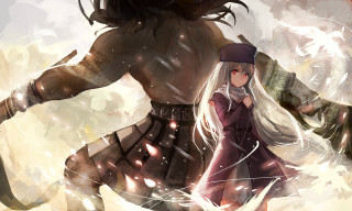 Woman dress man hat standing - a painting of a demon free wallpaper