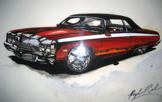 Red car white stripes hood - airbrush free wallpaper