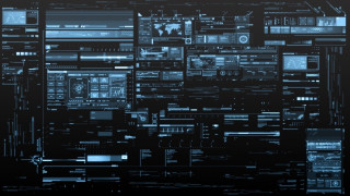 Cybernetics cityscape screens dark room - a black background photo free wallpaper