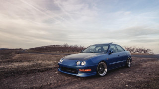 Blue car dirt road middle - a blue car free wallpaper