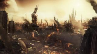 Futuristic city giant robot cityscape - a giant robot free wallpaper