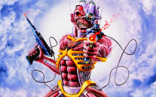 Man holding gun sky background 2 - biomechanical free wallpaper