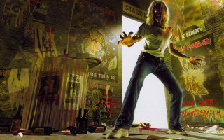 Woman doorway skateboard trashcan background - epic composition free wallpaper