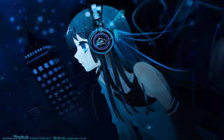 Girl headphones city skyline night 2 - headphone free wallpaper