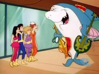 Shark guitar cartoon people group - looking free wallpaper