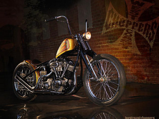 Motorcycle parked brick wall brick - ed roth free wallpaper