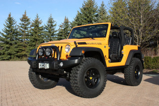 Yellow jeep tree line blue - matte finish free wallpaper