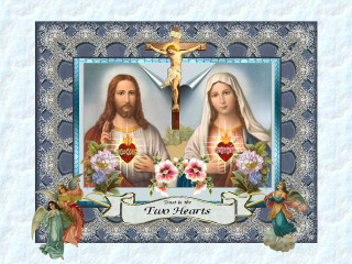 Jesus mary heart flowers cross - facial free wallpaper