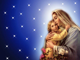 Woman child stars blue sky - a child free wallpaper