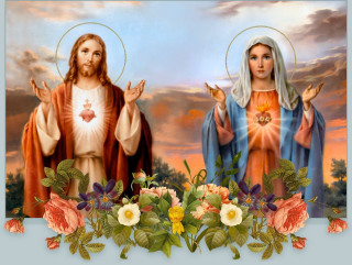 Jesus mary flowers sky clouds - fra angelico free wallpaper