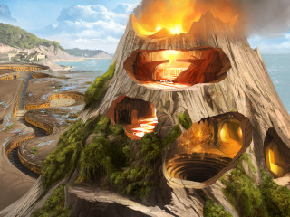 Volcano fire road painting eruption - christophe vacher free wallpaper