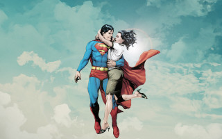 Man woman flying superman costume - a red cape free wallpaper