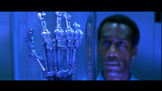 Man robot hand blue lights - biopunk free wallpaper