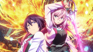 Anime girls fire background arms - their back free wallpaper