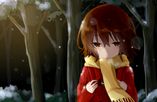 Girl red coat scarf snowy - plein air free wallpaper