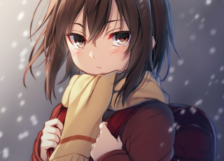 Girl brown hair scarf snow - her chest free wallpaper