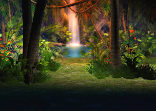 Waterfall tropical forest lush vegetation - a blue pool of water free wallpaper