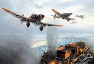 Fighter jets city sky fire - adolf born free wallpaper