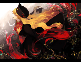 Woman blonde hair hat flowers - a graphic style free wallpaper