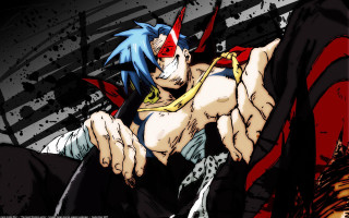 Anime bluehair redeyes knife smile - red eyes holding free wallpaper