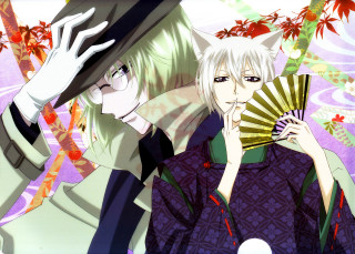 Anime characters fan leaves flowers - two anime character free wallpaper