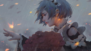 Woman blue hair fire bird - somber free wallpaper