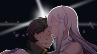 Anime couple kissing spotlight night - luminous free wallpaper