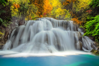 Waterfall blue pool trees background 2 - a blue pool in the middle of it free wallpaper