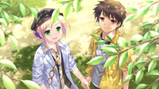 Anime characters tree branch leaves - official free wallpaper for desktop