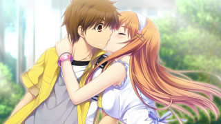 Couple hugging forest sky blush - the background and a sky in the background free wallpaper