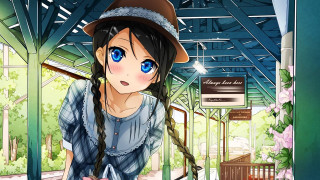 Girl hat cat train station - happy free wallpaper