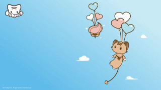 Cartoon monkey flying balloons hearts - balloon free wallpaper