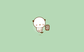 Cartoon cat holding cellphone green - sticker free wallpaper