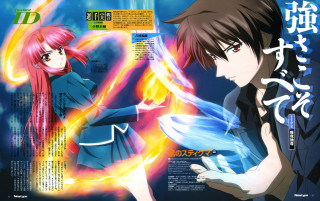 Anime couple blue dress fire - a pink hair free wallpaper