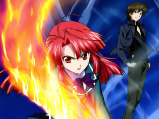 Girl red hair man suit - a fire free wallpaper