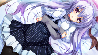 Woman longhair bed white shirt - black skirt free wallpaper