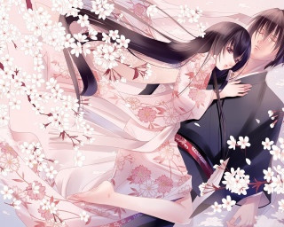 Couple hugging flowers trees white - flower and trees free wallpaper