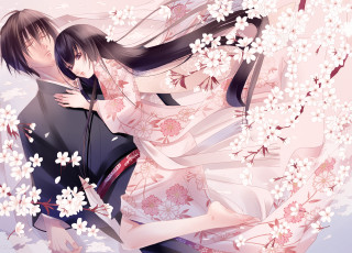 Couple hugging flowers trees long - flower and trees free wallpaper