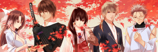 Anime characters tree red leaves - sots art free wallpaper