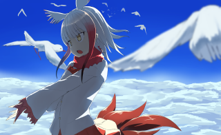 Woman white hair red scarf - a red scarf free wallpaper
