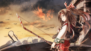 Girl bow arrow plane sunset - a bow and arrow in front free wallpaper