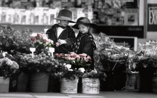 Man girl flower stand buckets - a little girl free wallpaper
