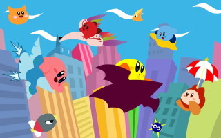Cartoon city birds flying over - 2 d game art free wallpaper